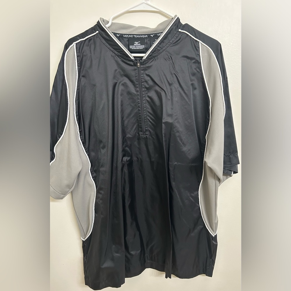 Mizuno Batting Cage Jacket, 1/4 Zip, Windbreaker, Short Sleeve, Black, XL